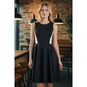 Vintage Poof Couture Dress,Size M,Black Sleeveless,Faux Leather Inserts